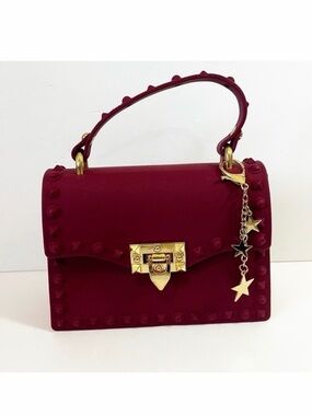 Most Wanted Burgundy Mini Satchel Handbag Soft Jelly Studded Small Moto NO STRAP